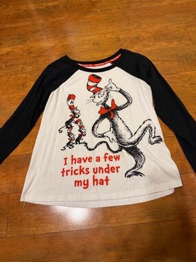 Dr. Seuss Black & White Long Sleeve Cat in the Hat Tee with Red Accents